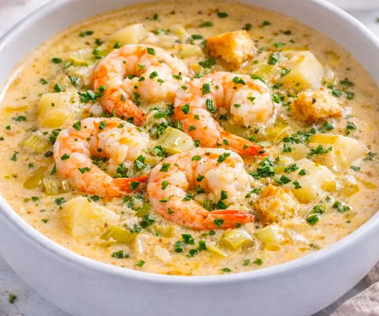 🥣 Bisque crémeuse aux crevettes, poireaux & pommes de terre