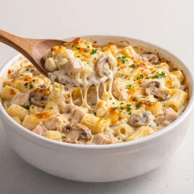 Gratin de Pâtes aux Champignons et Poulet