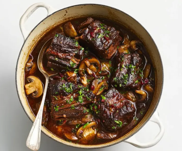 Joue de bœuf braisée aux champignons, sauce brune longue cuisson