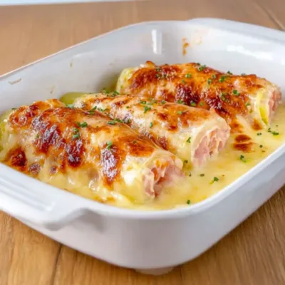Poireaux roulés au jambon gratinés au Comté