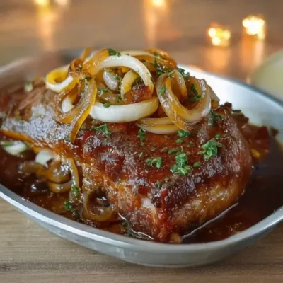 Rôti de Bœuf Caramélisé aux Oignons et Champignons