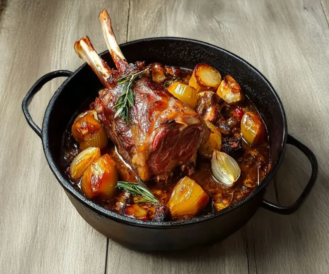🍖 Souris d’Agneau Braisée aux Oignons Caramélisés et Romarin