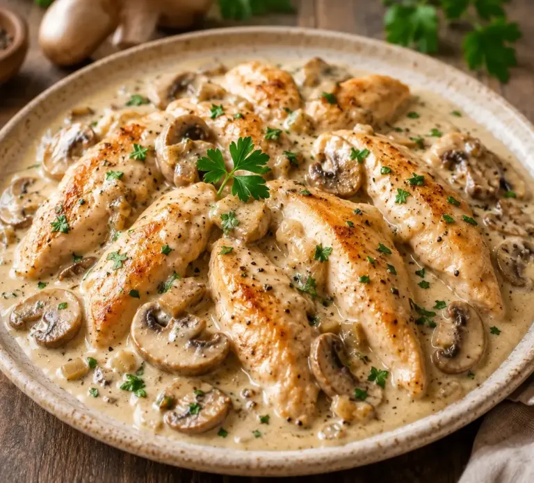 Aiguillettes de Poulet Crémeuses aux Champignons