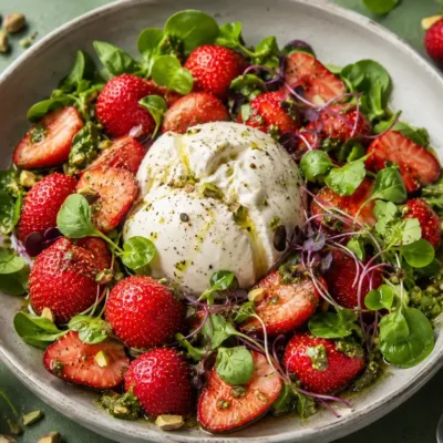 Burrata aux Fraises et Pesto de Pistache