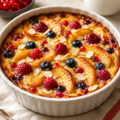 Clafoutis aux Fruits Rouges et Pêches