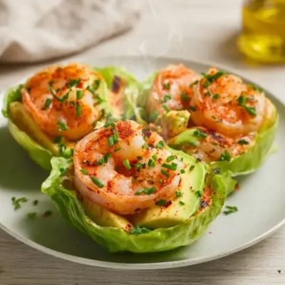 Coupelles de Laitue aux Crevettes Grillées & Avocat