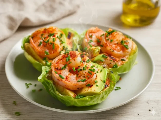 Coupelles de Laitue aux Crevettes Grillées & Avocat Épicé