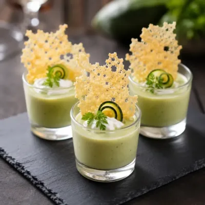 Crème de Courgette et Tuiles de Parmesan Élégantes