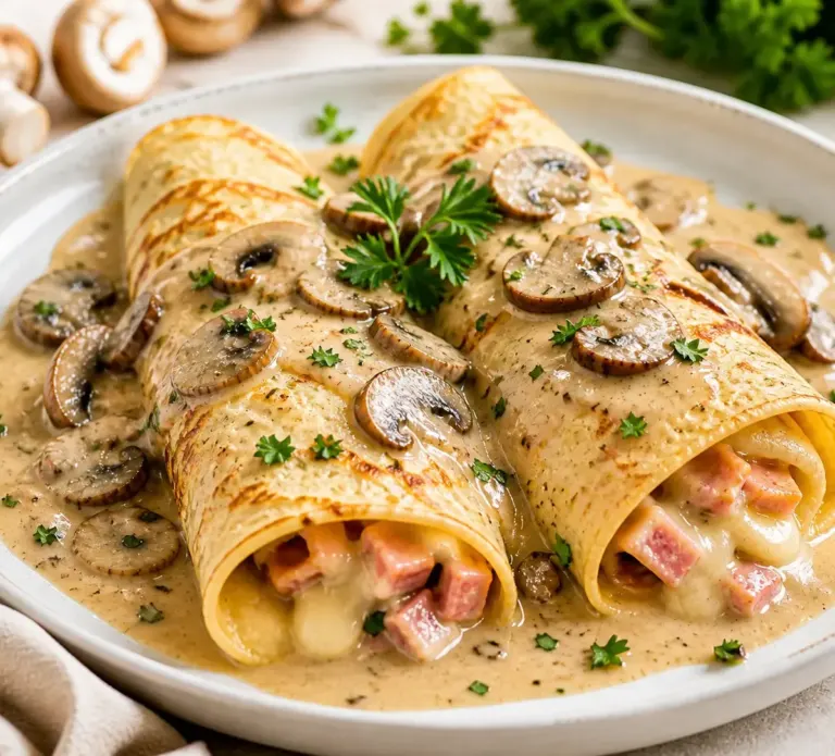 Crêpes Graténées Jambon & Champignons à la Sauce Crémeuse