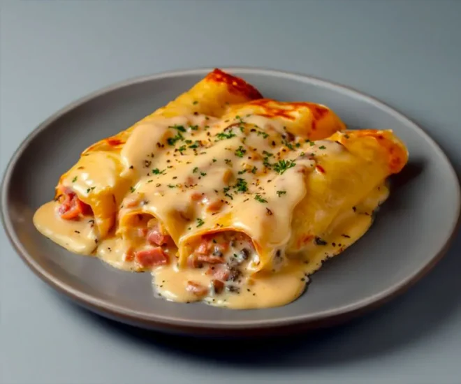 Crêpes Gratinées au Jambon et Sauce Crémeuse