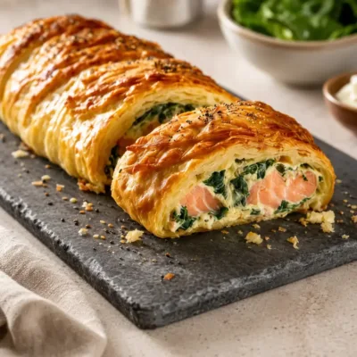 Feuilleté Tressé au Saumon et Épinards Crémeux