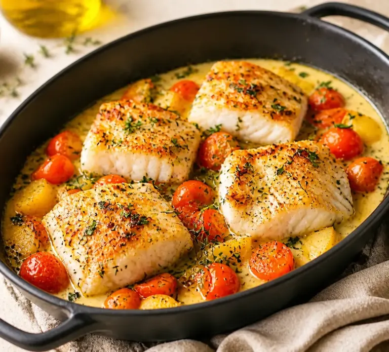 🐟 Filets de cabillaud au four, sauce crémeuse et légumes fondants