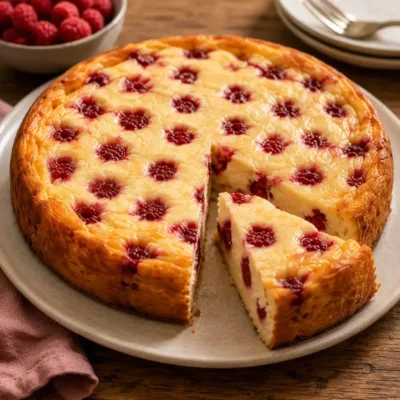 Gâteau Fondant au Fromage Blanc et Framboises
