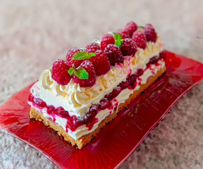 Gâteau Glacé aux Framboises et Crème Vanillée Sans Cuisson