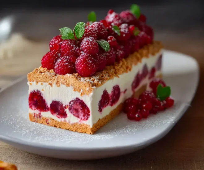 Gâteau Glacé Framboise & Biscuits Sans Cuisson