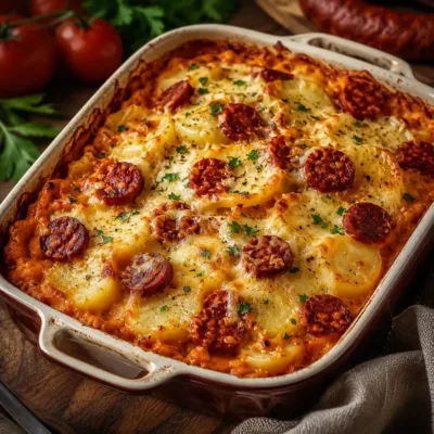 Gratin de Pommes de Terre au Chorizo et Béchamel