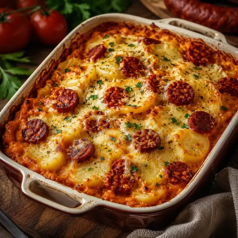Gratin de Pommes de Terre au Chorizo et Béchamel de Tomate