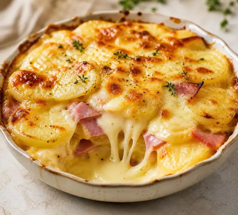 Gratin de Pommes de Terre, Jambon et Fromage Coulant