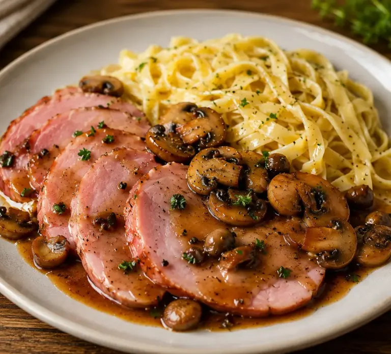 Jambon Sauce Madère aux Champignons avec Tagliatelles