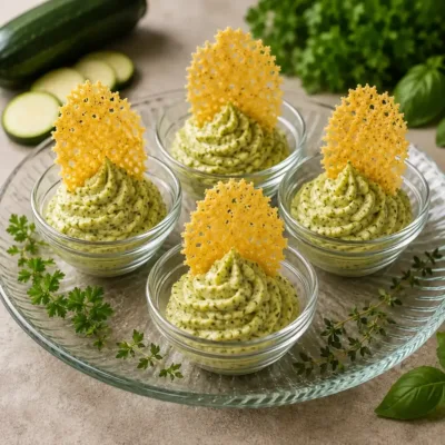 Mousse de Courgettes au Fromage et Tuiles Croustillantes
