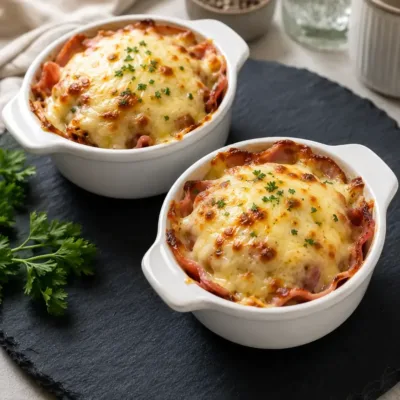 Œufs Cocotte au Jambon et Béchamel Gratinée