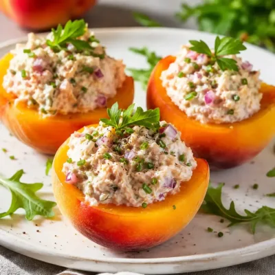 Pêches Farcies au Thon et Crème Fraîche