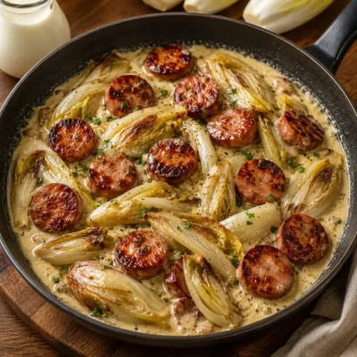 Poêlée d’Endives à la Saucisse Fumée et Crème