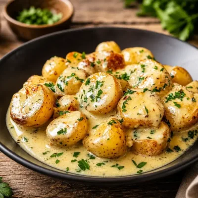Pommes de Terre Bébés à la Sauce Crémeuse à l’Ail