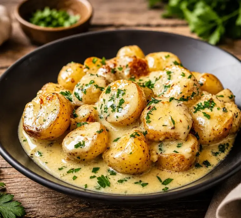 Pommes de Terre Bébés à la Sauce Crémeuse à l’Ail