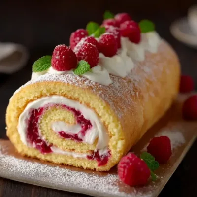 Roulé aux Framboises et Crème Fouettée : Un Délice Léger