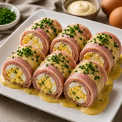 Roulés de Jambon Farcis aux Œufs Mimosa