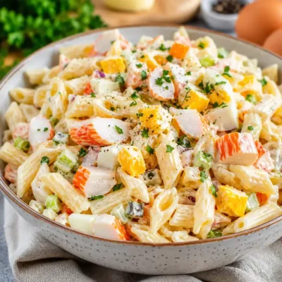 Salade de pâtes au surimi et œufs durs