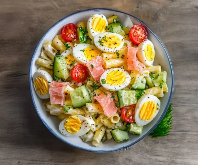Salade de Pâtes Crémeuse au Surimi et Œufs