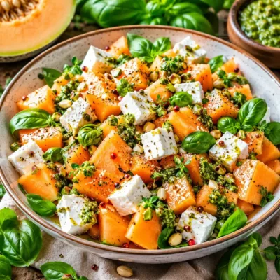 Salade Estivale au Melon, Feta et Pesto Frais