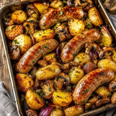 Saucisses, Champignons et Pommes de Terre au Four