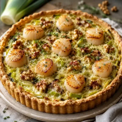 Tarte aux poireaux et noix de Saint-Jacques