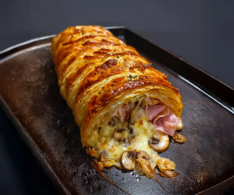 Tresse Feuilletée au Jambon, Champignons et Fromage