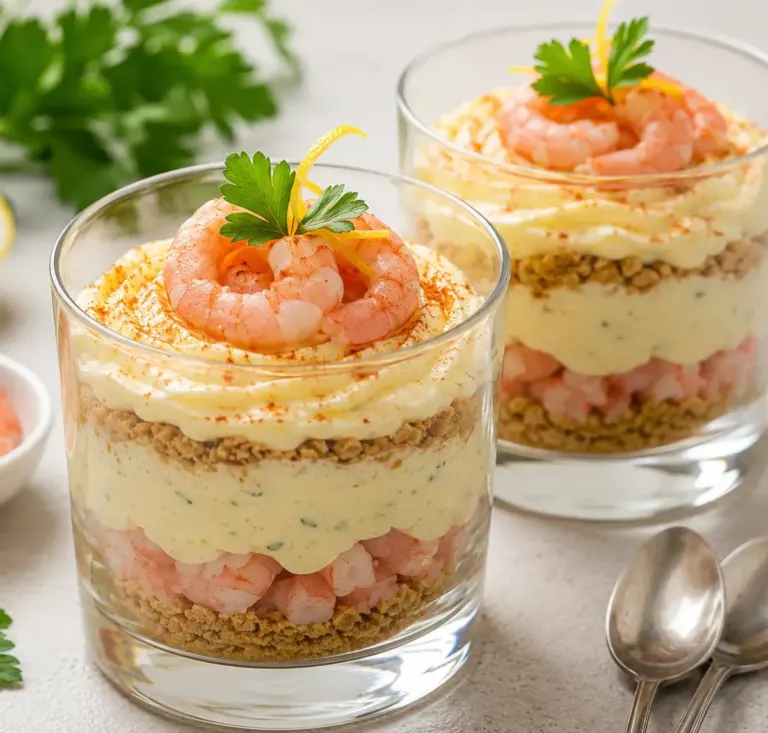Verrines de Tiramisu aux Crevettes Roses : Une Entrée Chic et Fraîche