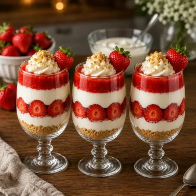 Verrines Fraises et Crème Façon Cheesecake