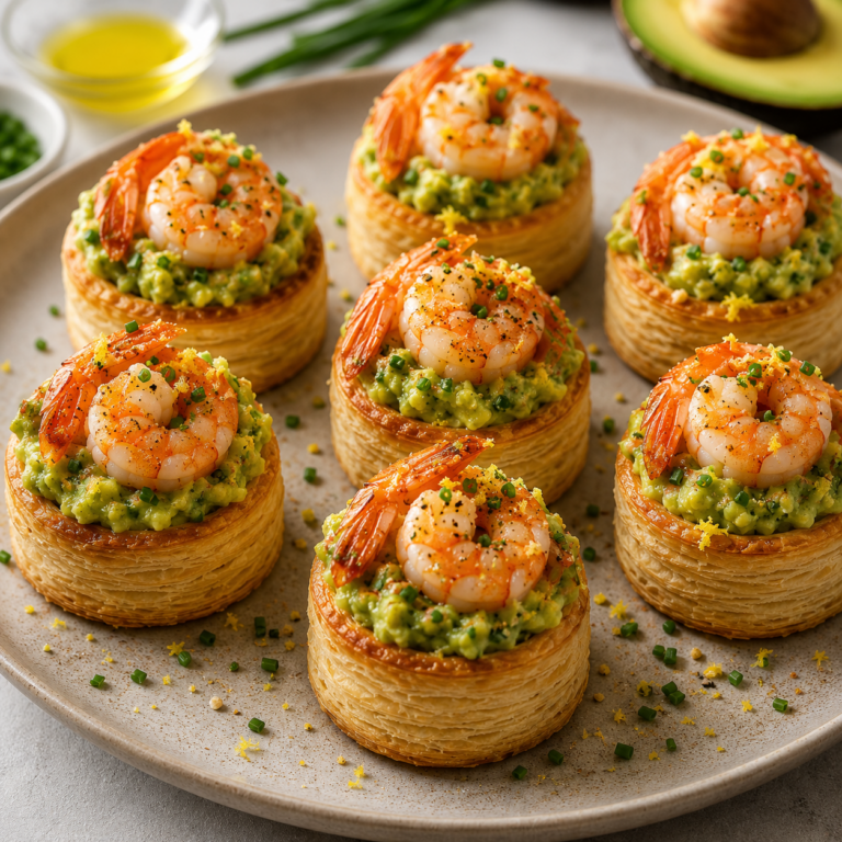 Bouchées Feuilletées aux Crevettes et Avocat