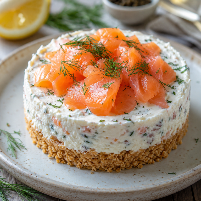 Cheesecake Salé au Saumon Fumé : L’Entrée Chic et Gourmande Sans Cuisson