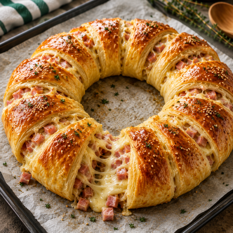 Couronne feuilletée au jambon et fromage : une recette conviviale, croustillante et ultra gourmande