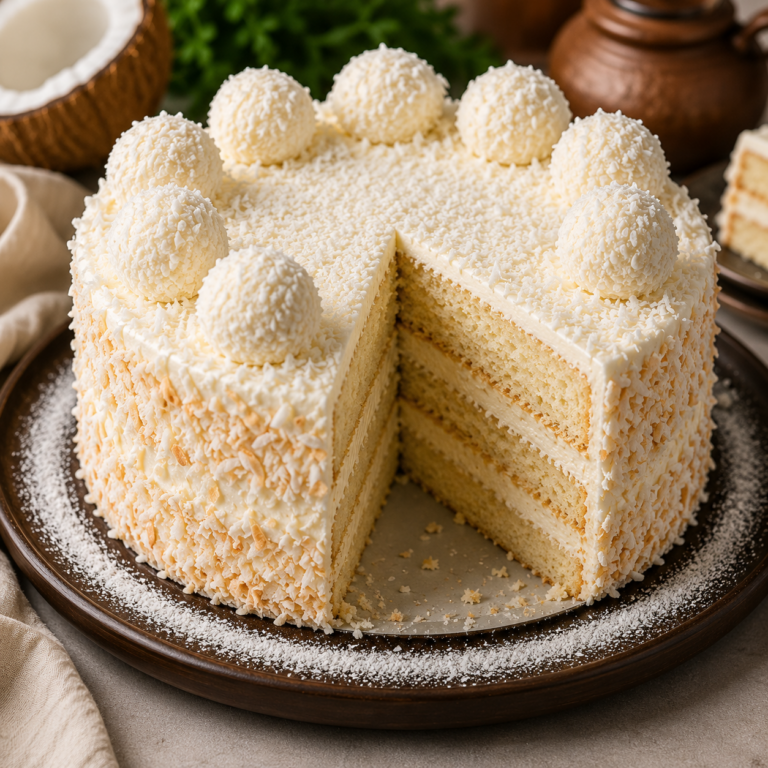 Gâteau Raffaello à la Noix de Coco : Un Dessert Élégant et Irrésistiblement Fondant