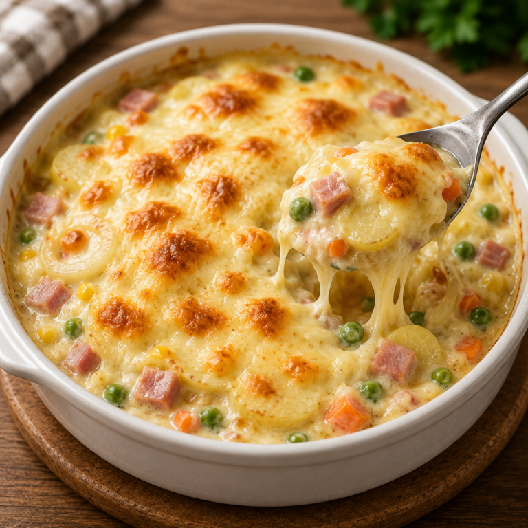 Gratin de Pommes de Terre, Jambon et Légumes à la Béchamel