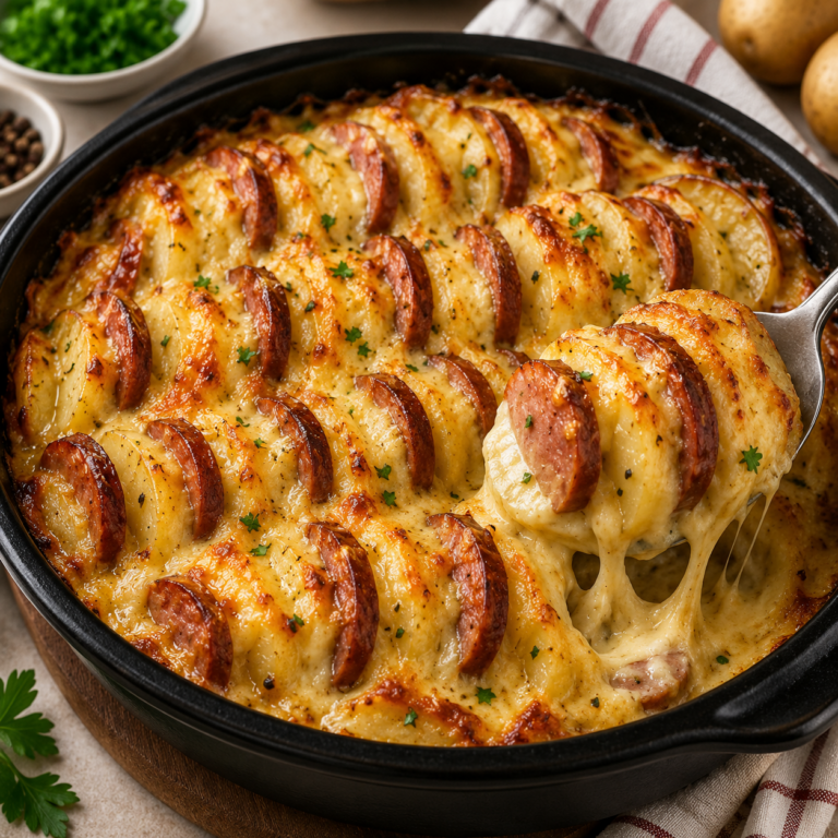 Gratin de Pommes de Terre et Saucisse Fumée à la Crème : Le Plat Réconfortant Parfait