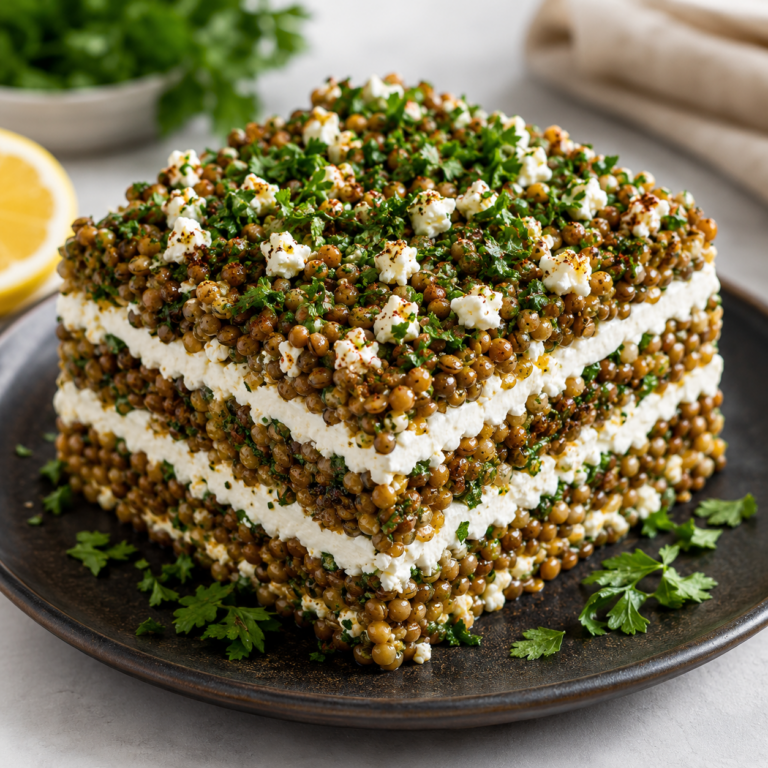 Salade Étagée de Lentilles, Feta et Crème Citronnée : Une Entrée Fraîche et Originale