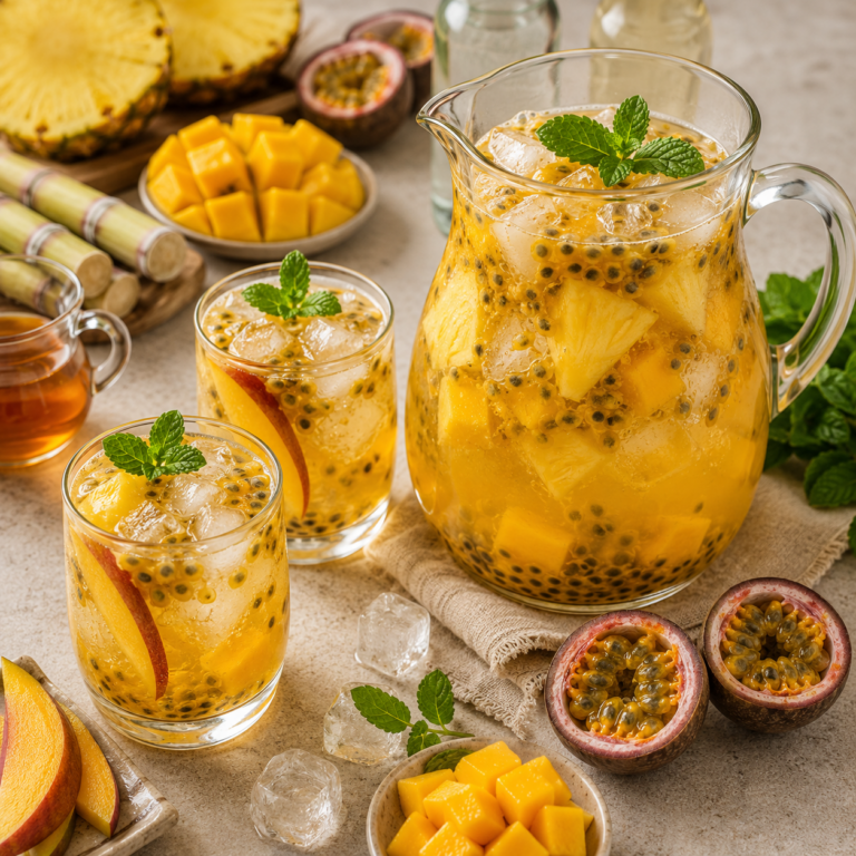 Sangria Blanche Tropicale à l’Ananas, Mangue et Fruit de la Passion