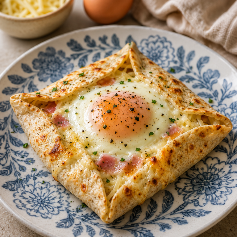 Tortilla Garnie au Jambon, Fromage et Œuf au Four
