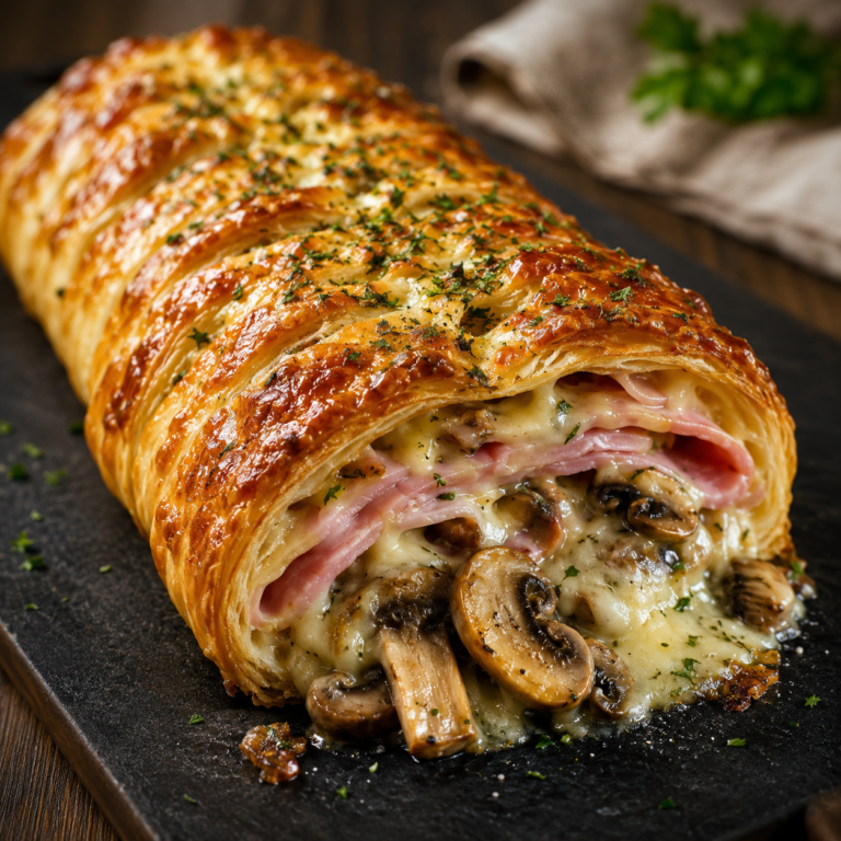 Tresse Feuilletée au Jambon, Champignons et Fromage Fondant