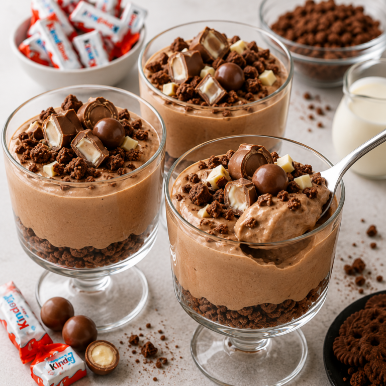 Verrines Mousse Chocolat Kinder et Biscuits Croquants